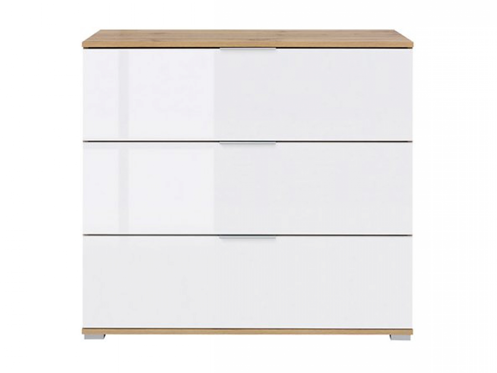 Kommode Zele Sideboard 95 cm Weiß Hochglanz/Wotan Eiche Modern Design Anrichte