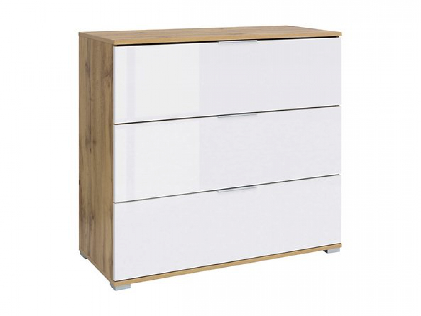 Kommode Zele Sideboard 95 cm Weiß Hochglanz/Wotan Eiche Modern Design Anrichte