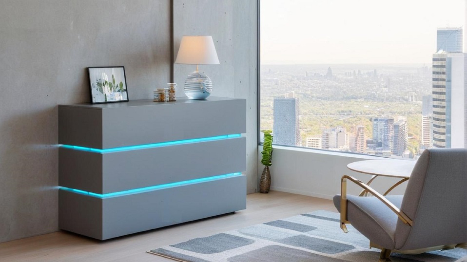 Kommode Shine Sideboard 120 cm Mattgrau LED Beleuchtung Modern Design TV Möbel Matt Grau