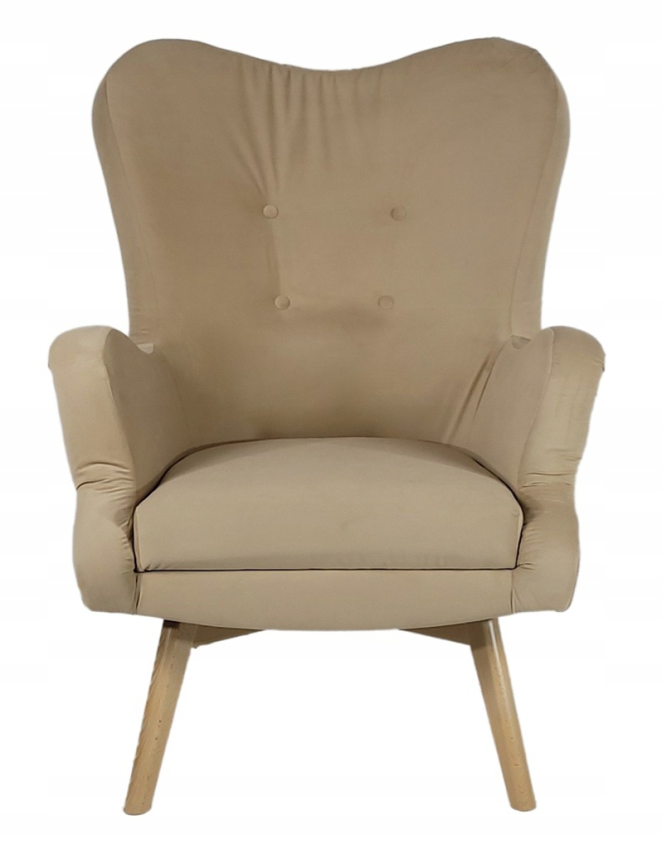 Sessel Vikka mit Hocker, Velur Plüsch Casablanca Beige