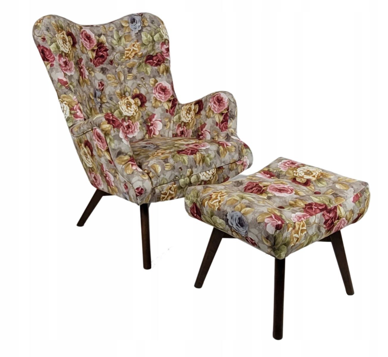 Sessel Vikka mit Hocker, Velur Rose