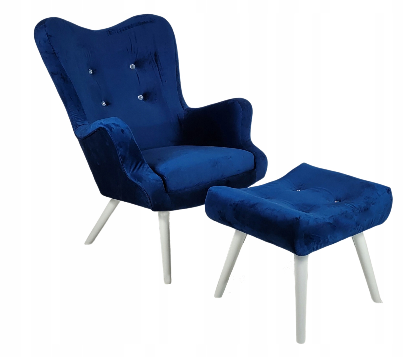 Sessel Vikka mit Hocker, Velur Velvet Farbe Indigo - Cobalt