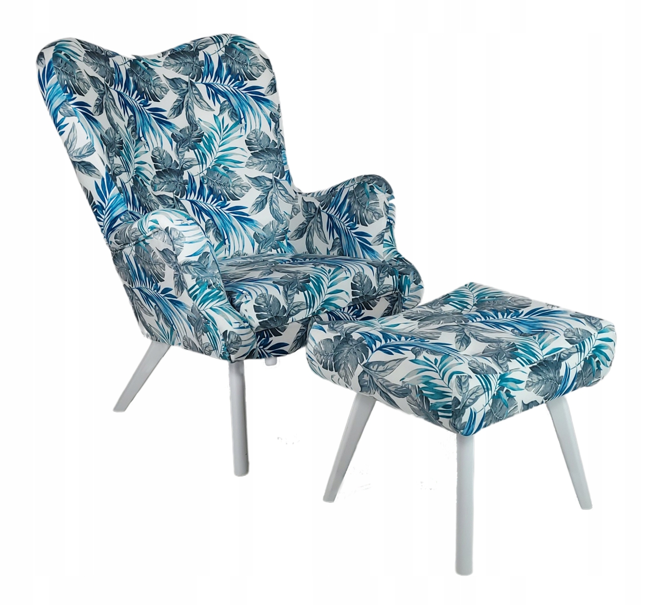Sessel Vikka mit Hocker, Velur Velvet Farbe Tropic