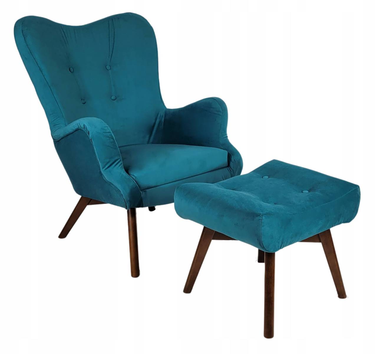 Sessel Vikka mit Hocker, Velur Velvet Farbe Türkis