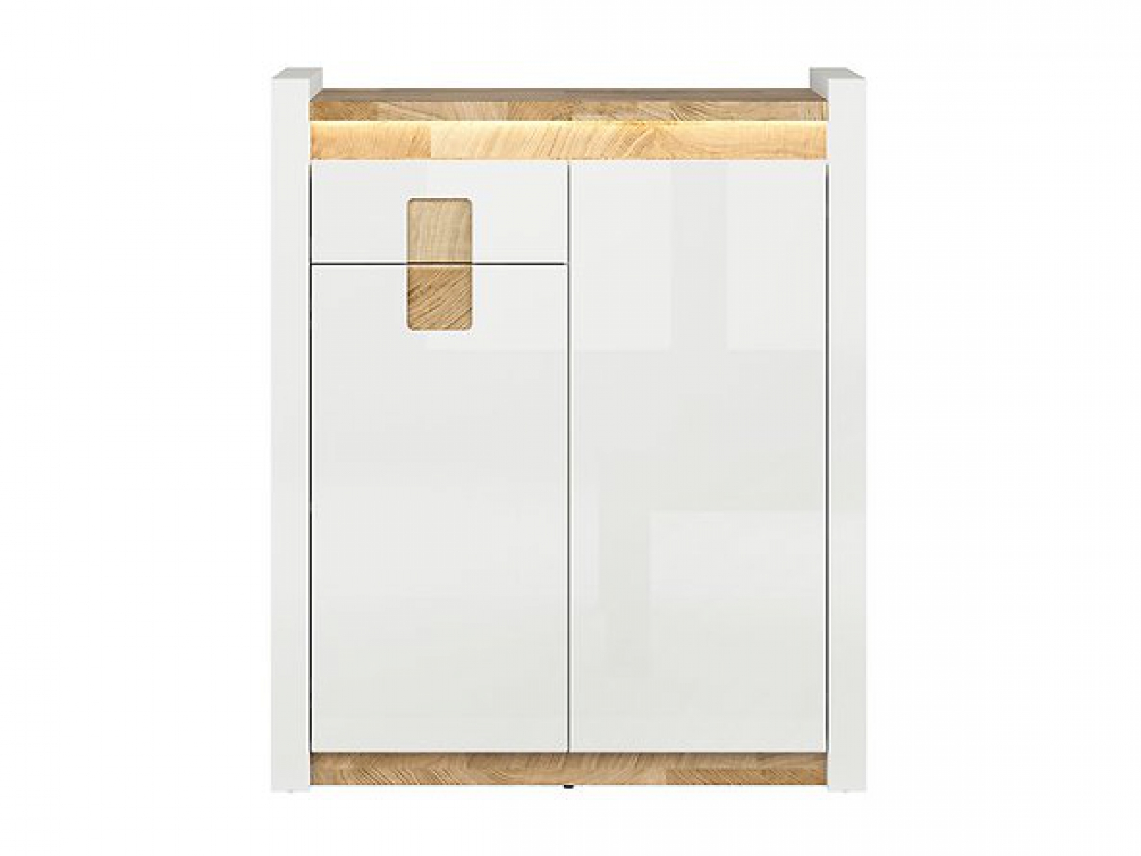 Highboard Alameda 92 cm Soft Close Weiß Hochglanz/Eiche Westminster  Kommode LED Beleuchtung Highboard Sideboard Modern Design Anrichte Wohnzimmer Schrank