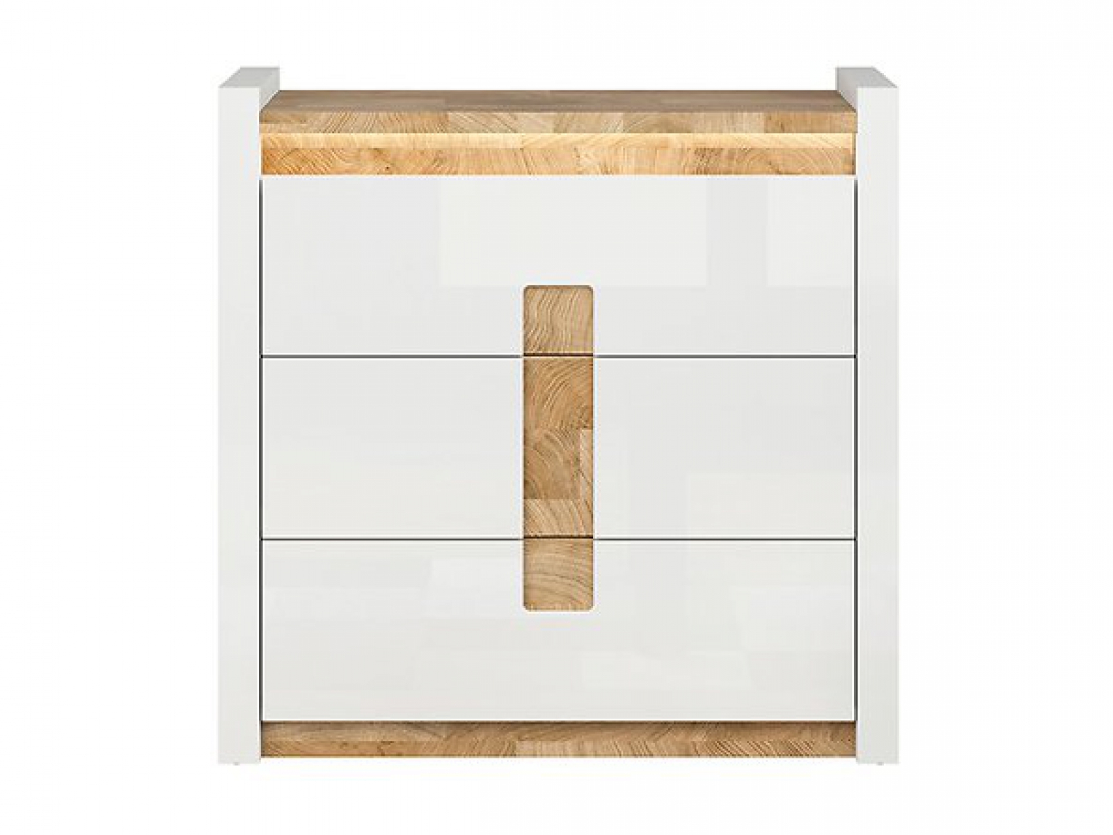 Kommode Alameda 97 cm mit 3 Schubladen Soft Close Weiß Hochglanz/Eiche Westminster LED Beleuchtung Sideboard Modern Design Anrichte Wohnzimmer