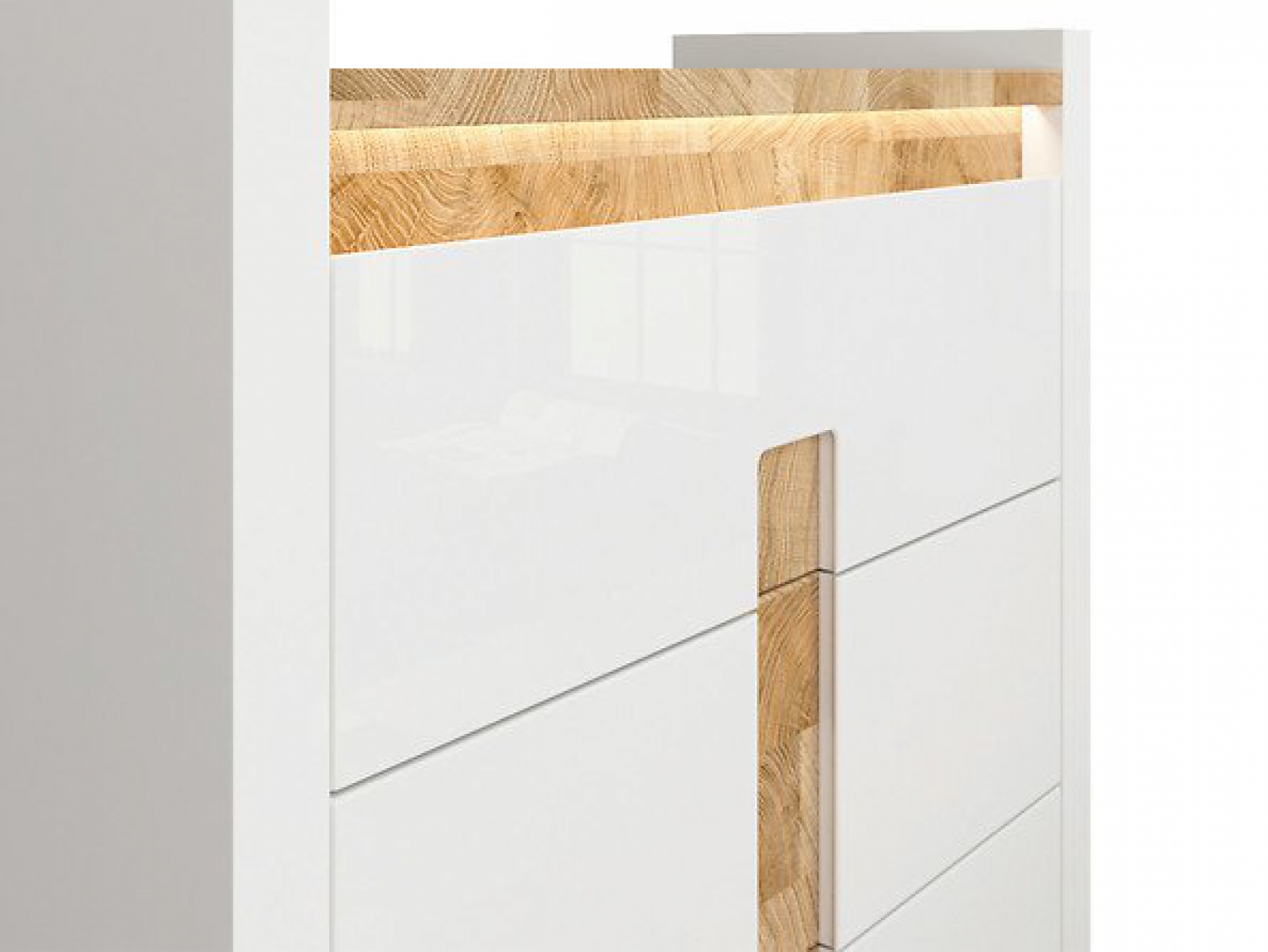 Kommode Alameda 97 cm mit 3 Schubladen Soft Close Weiß Hochglanz/Eiche Westminster LED Beleuchtung Sideboard Modern Design Anrichte Wohnzimmer