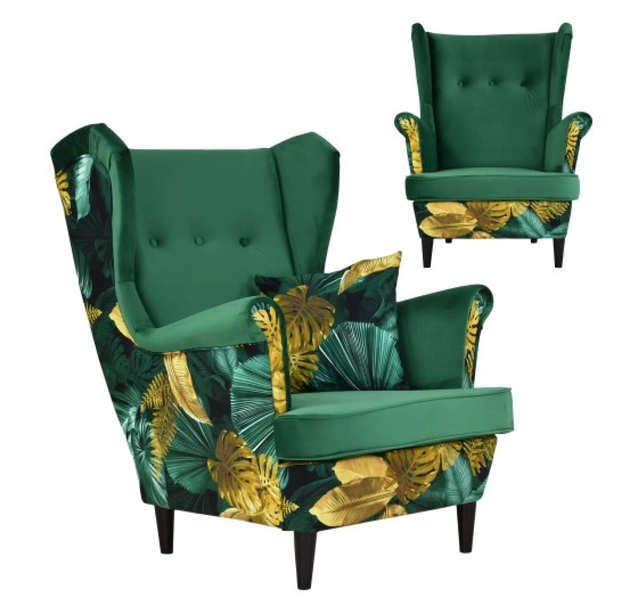Ohrensessel ARI POLY 7 / ROYAL 33  Wohnzimmersessel  Blumenmuster Sessel inkl. Kissen, ohne Hocker, mit Knopfheftung