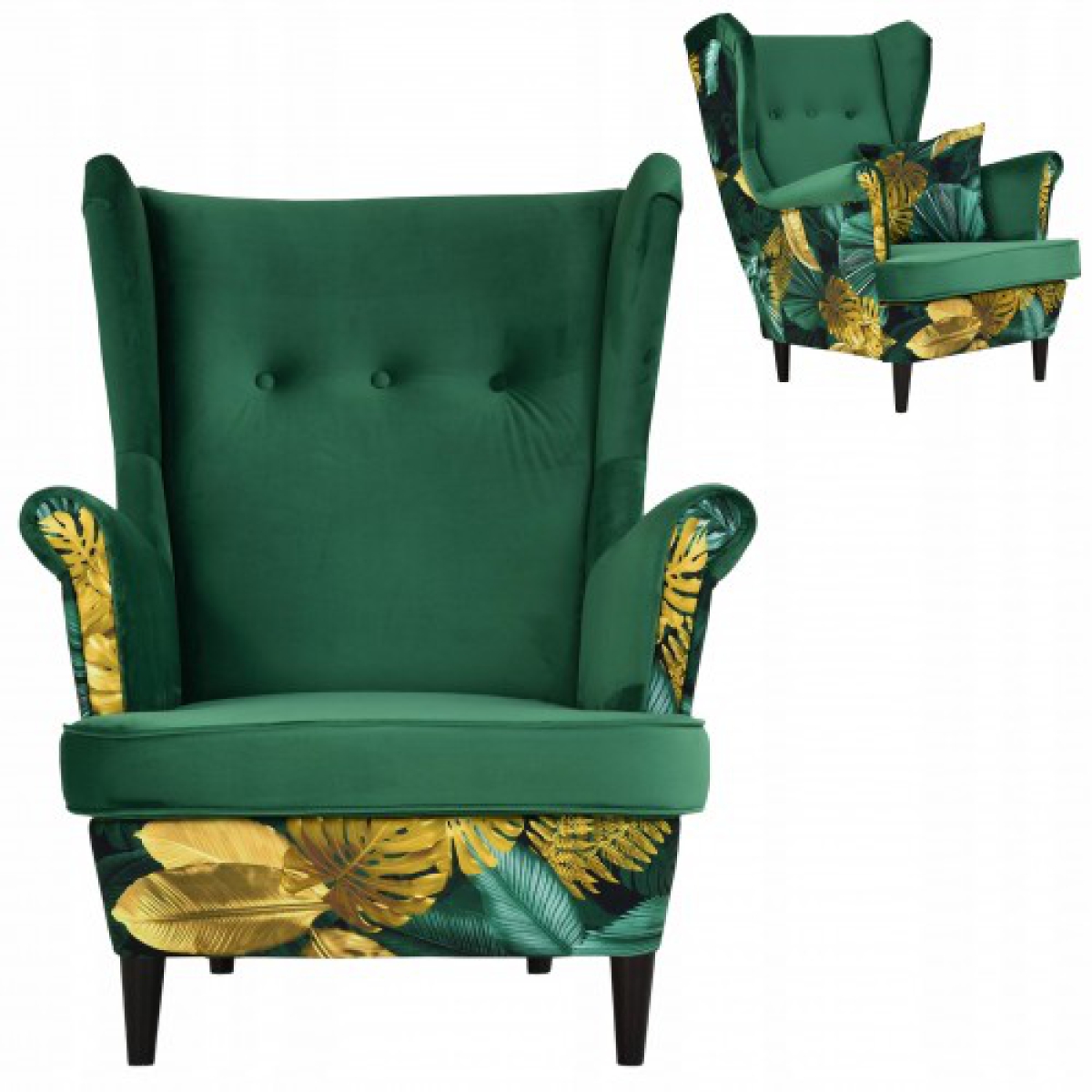 Ohrensessel ARI POLY 7 / ROYAL 33  Wohnzimmersessel  Blumenmuster Sessel inkl. Kissen, ohne Hocker, mit Knopfheftung