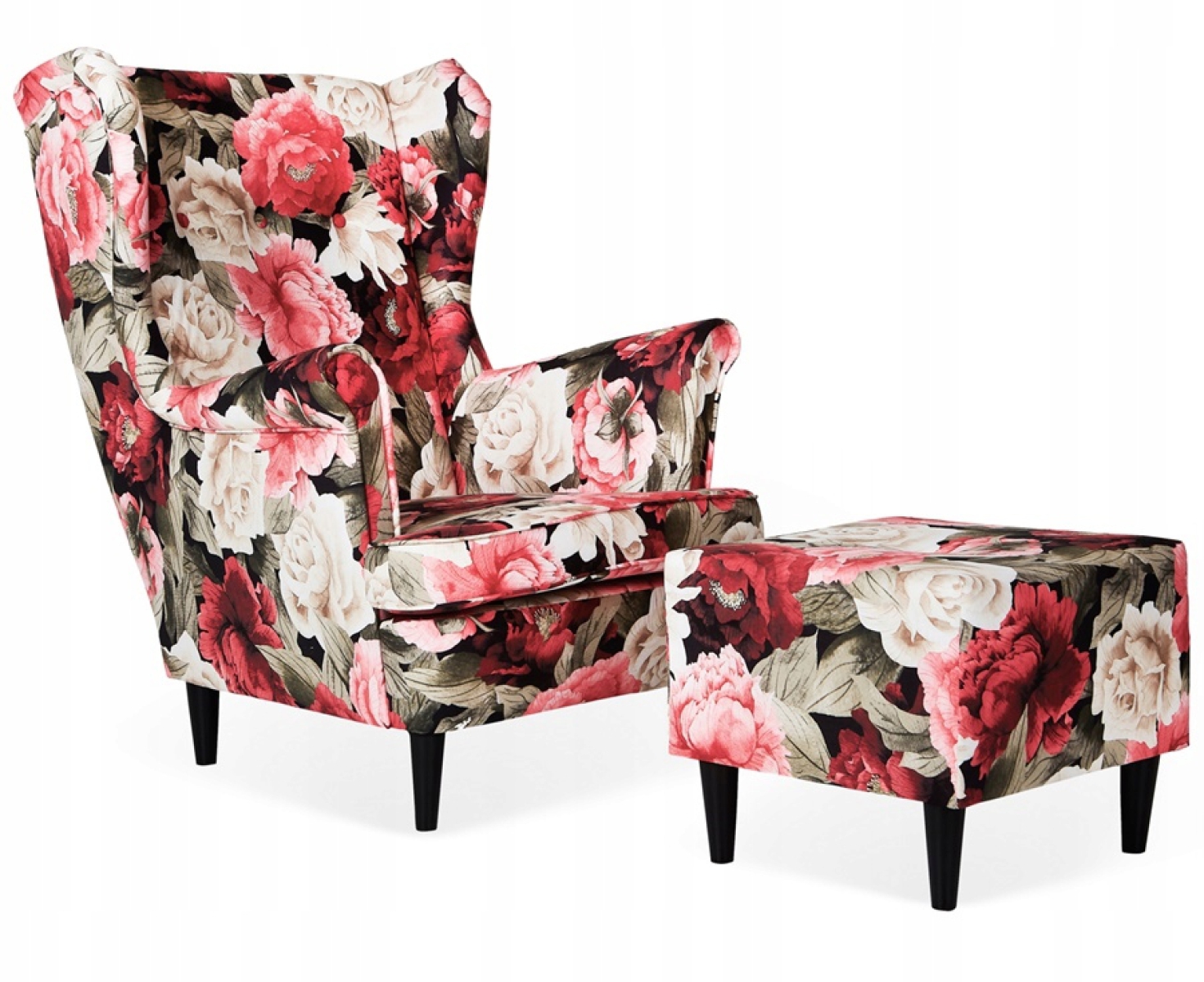 Ohrensessel FLOWER 1 mit Hocker Wohnzimmersessel Sessel Blumen Blumenmuster Romantisch