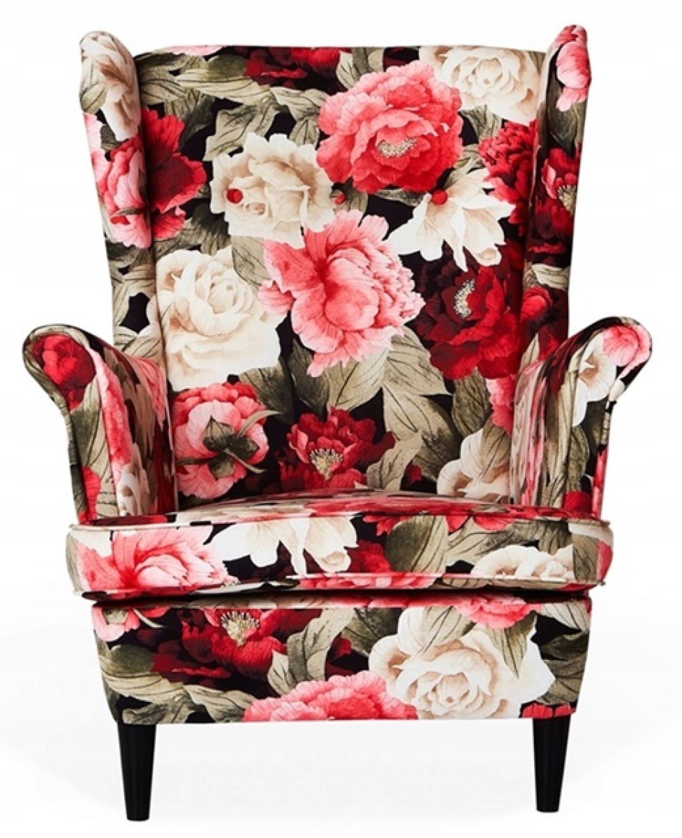 Ohrensessel FLOWER 1 mit Hocker Wohnzimmersessel Sessel Blumen Blumenmuster Romantisch