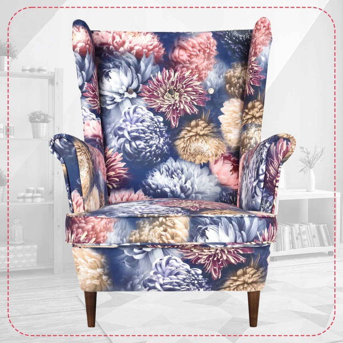 Ohrensessel Flower 2 mit Hocker Wohnzimmersessel  Blumenmuster