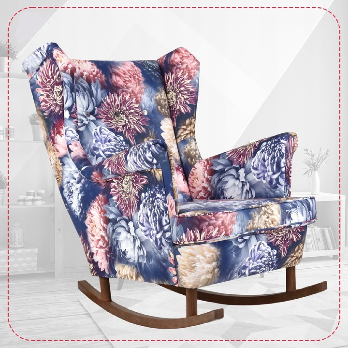 Schaukelsessel Flower 2 Ohrensessel Wohnzimmersessel  Blumenmuster Romantisch