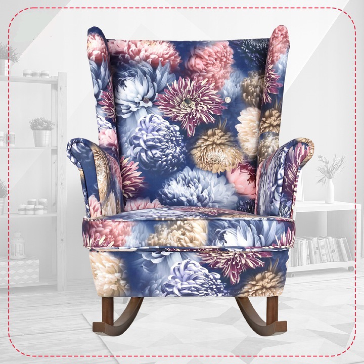 Schaukelsessel Flower 2 Ohrensessel Wohnzimmersessel  Blumenmuster Romantisch