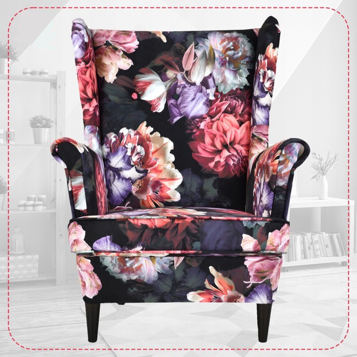 Ohrensessel Flower 3 mit Hocker Wohnzimmersessel  Blumenmuster
