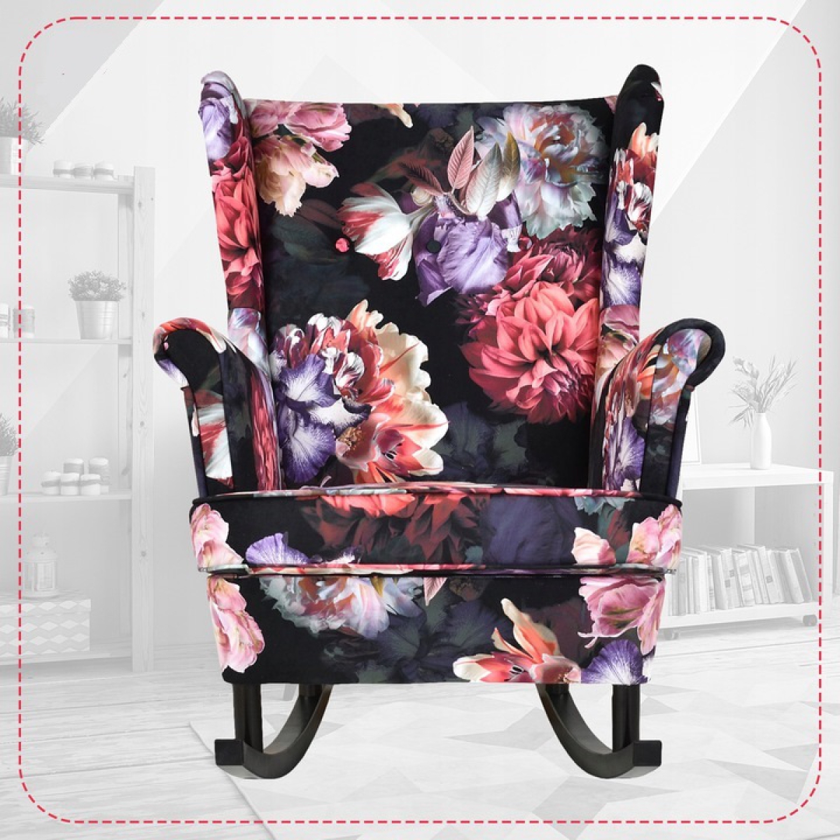 Schaukelsessel ARI Flower 3 Ohrensessel Wohnzimmersessel  Blumenmuster Romantisch