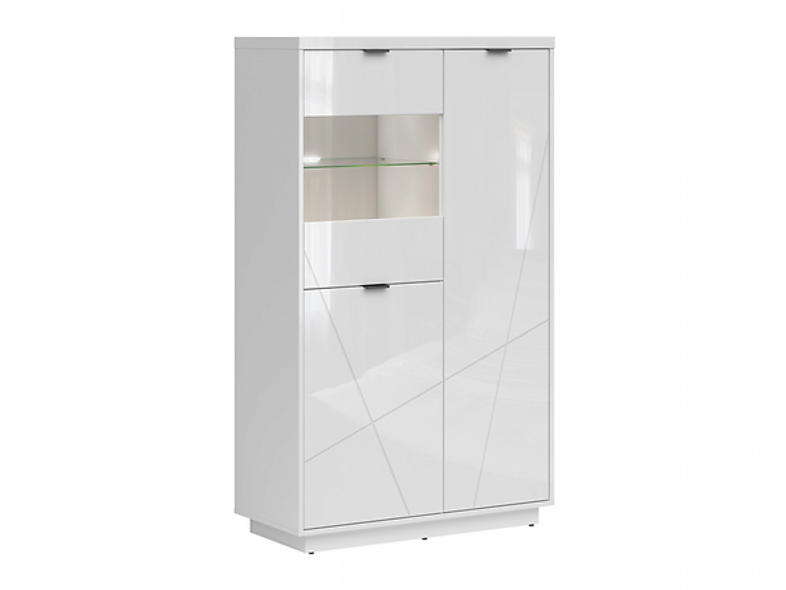 Vitrine Forn 94 cm Soft Close Weiß Hochglanz/ Weiß Glanz Modern Design LED Beleuchtung