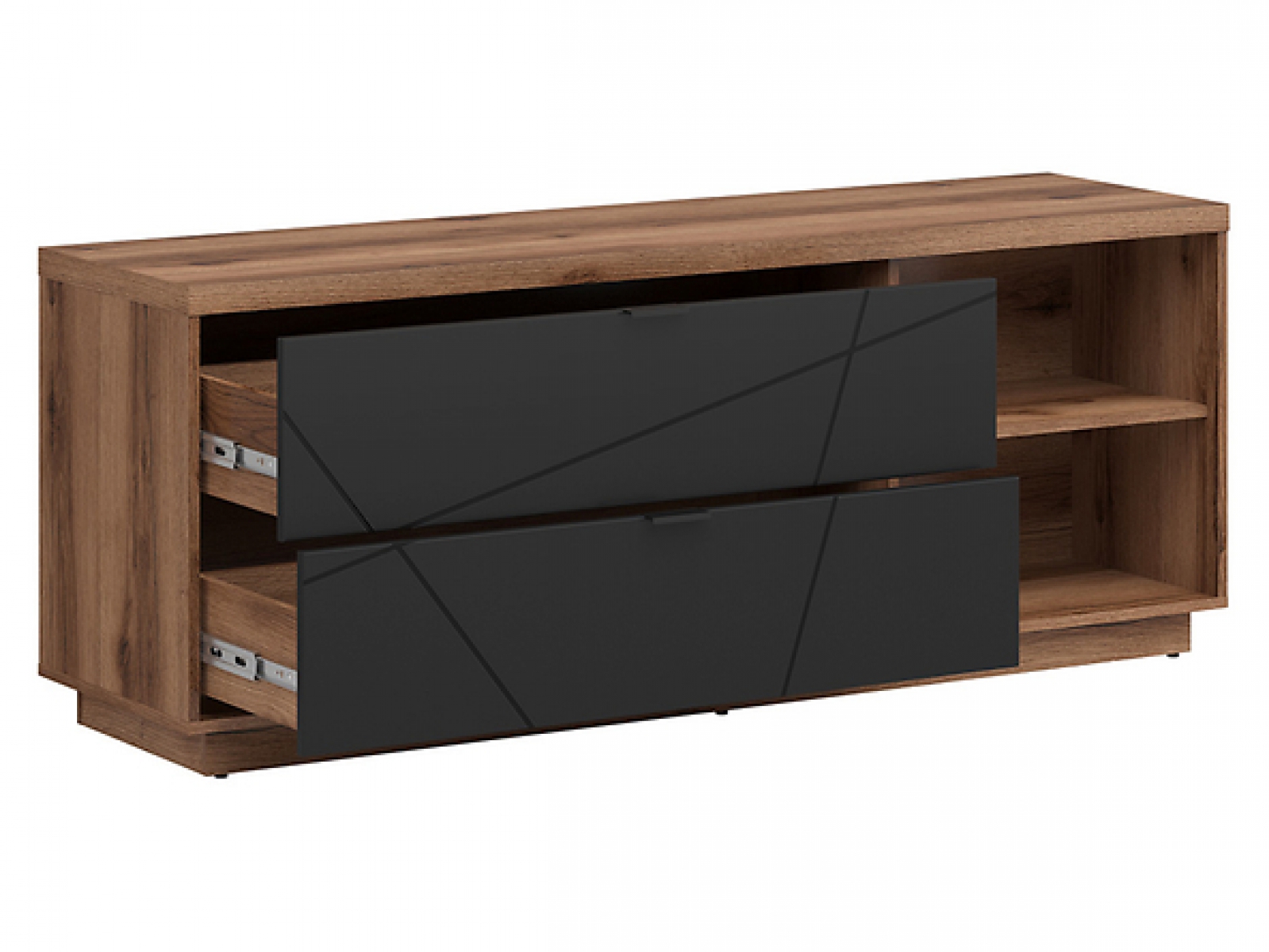 Lowboard Forn 156cm Schwarz Matt/Eiche Delano TV Möbel Design Board HiFi Tisch Modern  Schrank Möbel