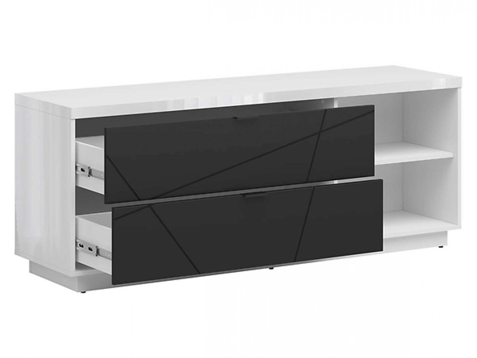 Lowboard Forn 156cm Schwarz Matt/Weiß Hochglanz TV Möbel Design Board HiFi Tisch Modern Schrank Möbel