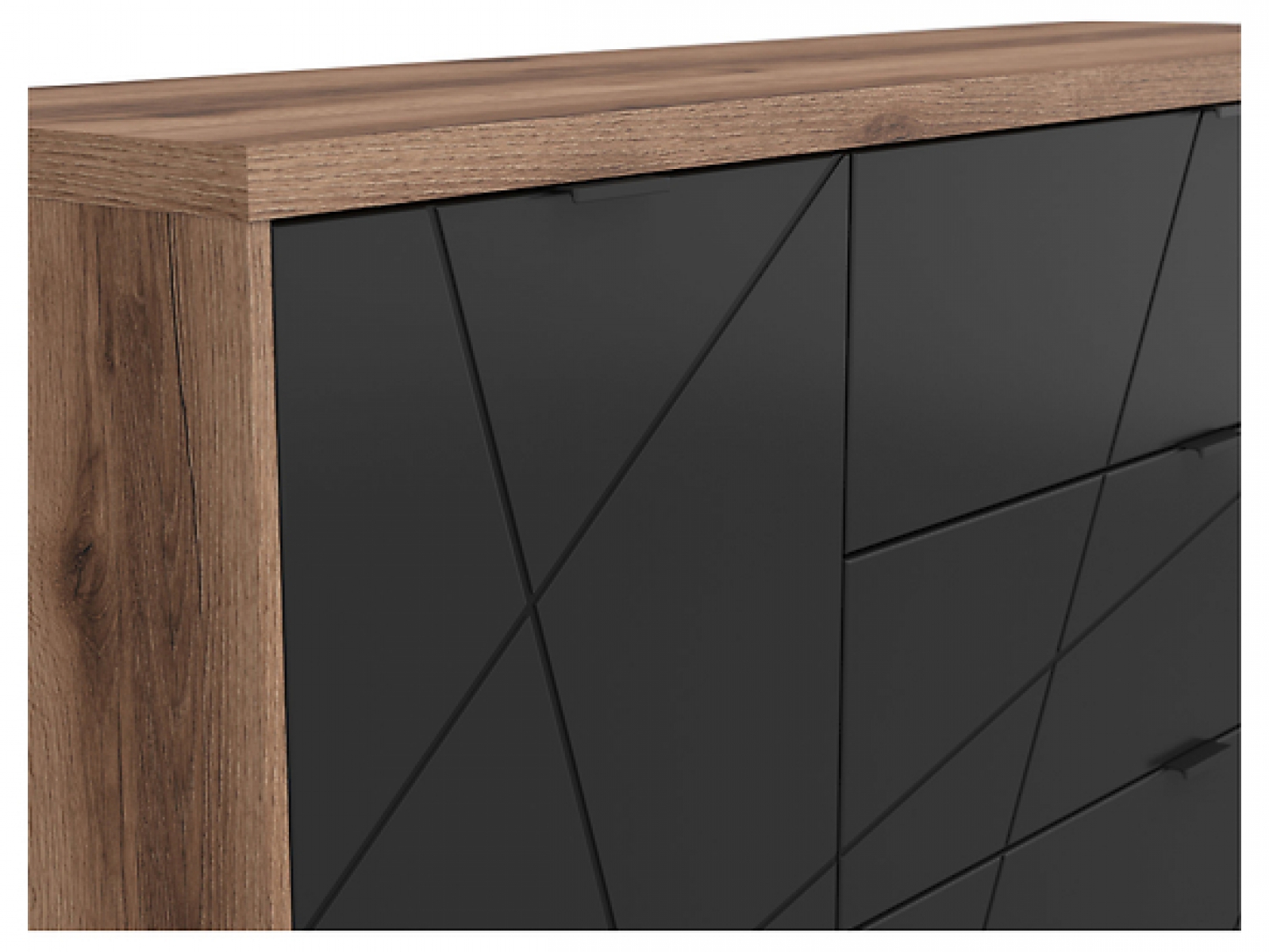 Kommode Forn 156cm Soft Close Schwarz Matt/Eiche Delano Sideboard Modern Design Anrichte Wohnzimmer Schrank