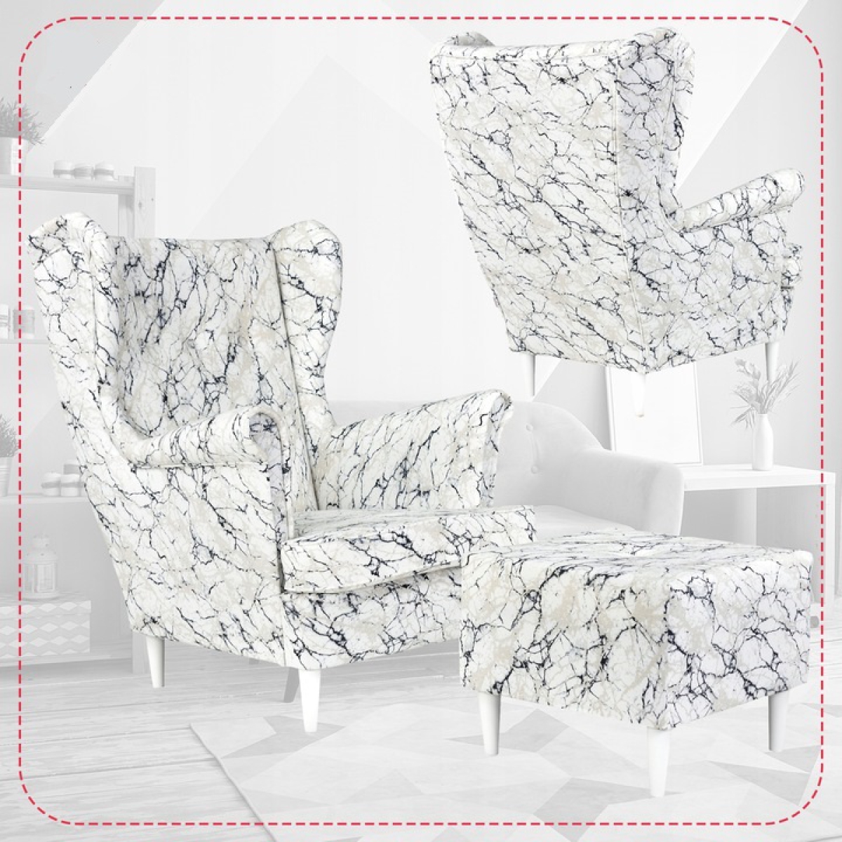 Ohrensessel Gabo 10 mit Hocker Wohnzimmersessel Marmor