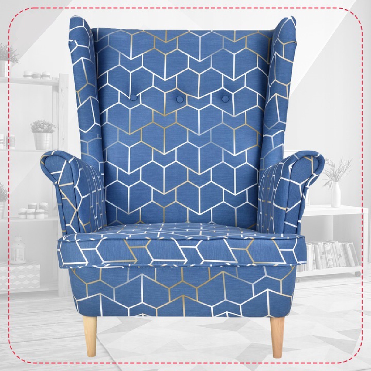 Ohrensessel Gabo 2 mit Hocker Wohnzimmersessel Blau