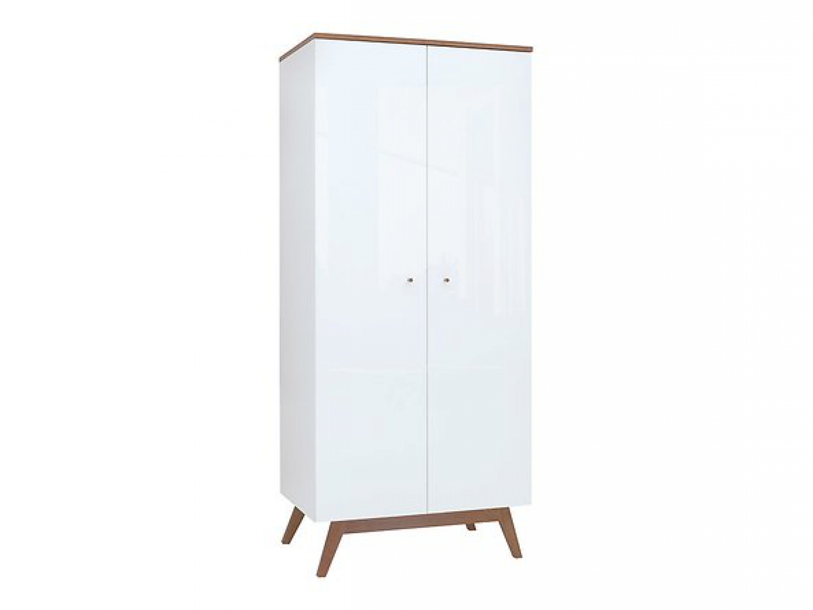 Kleiderschrank Heda 85cm Weiß Hochglanz/Sibu Lärche/Weiß Retro Vintage Drehtürenschrank Design