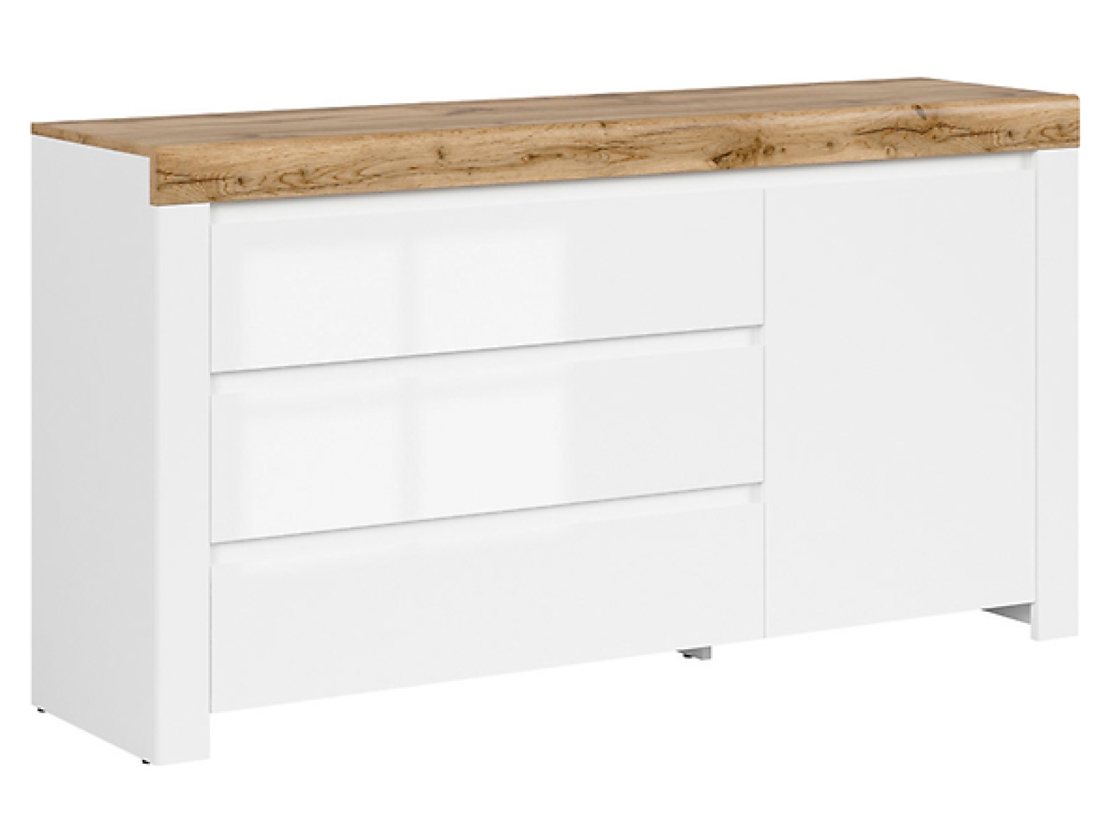 Kommode Holten 156 cm lackiert Soft Close Weiß Hochglanz/Wotan Eiche/Weiß Matt Modernes Design Anrichte Sideboard