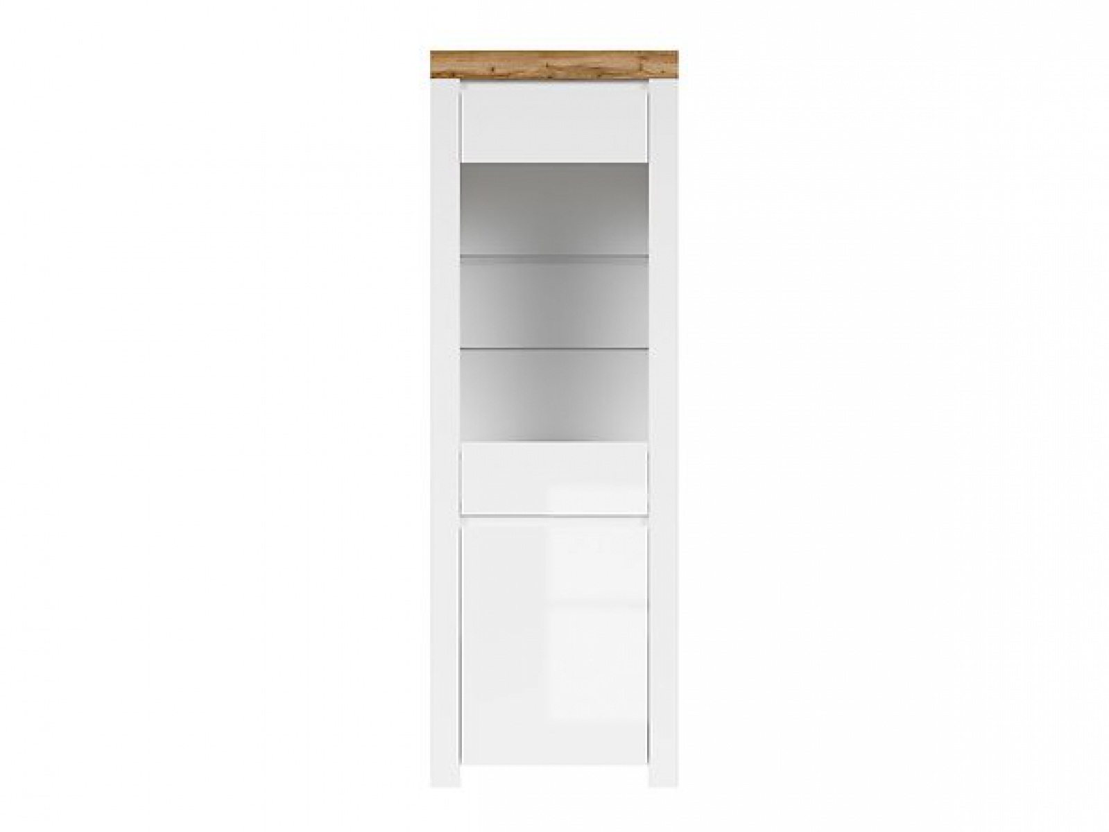 Vitrine Holten 68 cm Soft Close lackiert Weiß Hochglanz/Wotan Eiche/Weiß Modern Design LED Beleuchtung