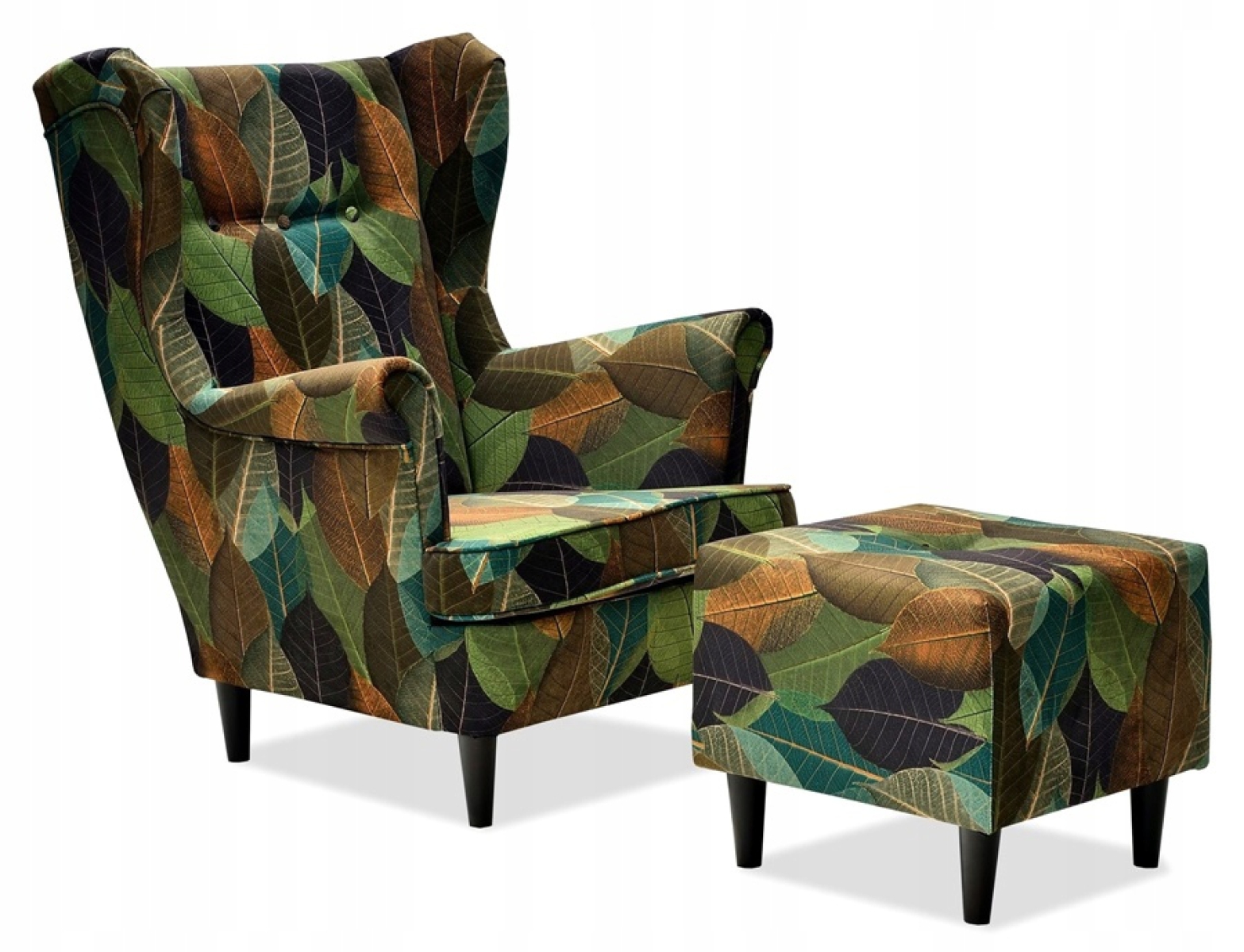 Ohrensessel LEAF 2 mit Hocker Wohnzimmersessel  Blumenmuster
