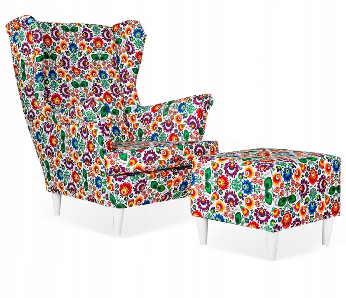 Ohrensessel M 107 mit Hocker Wohnzimmersessel Blumenmuster