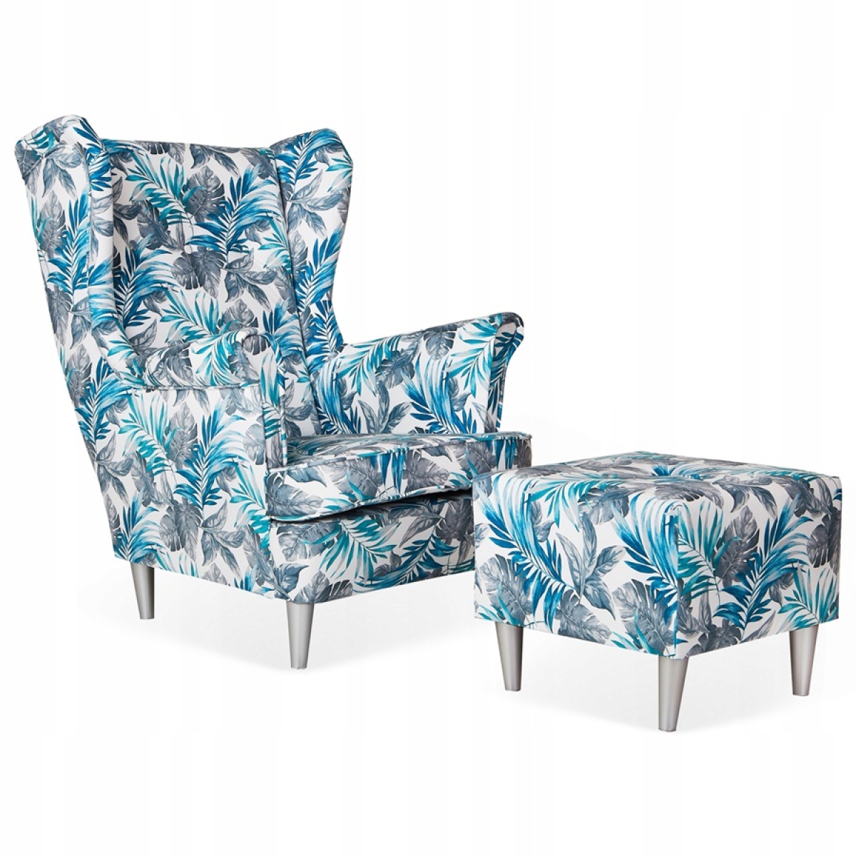 Ohrensessel M 118 mit Hocker Wohnzimmersessel  Blumenmuster