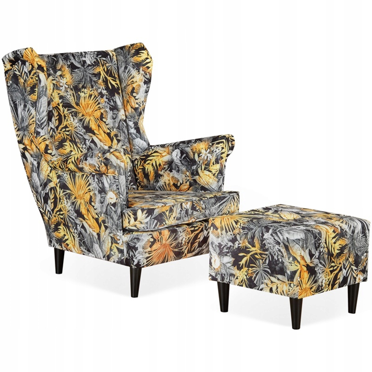 Ohrensessel M 132 mit Hocker Wohnzimmersessel Blumenmuster