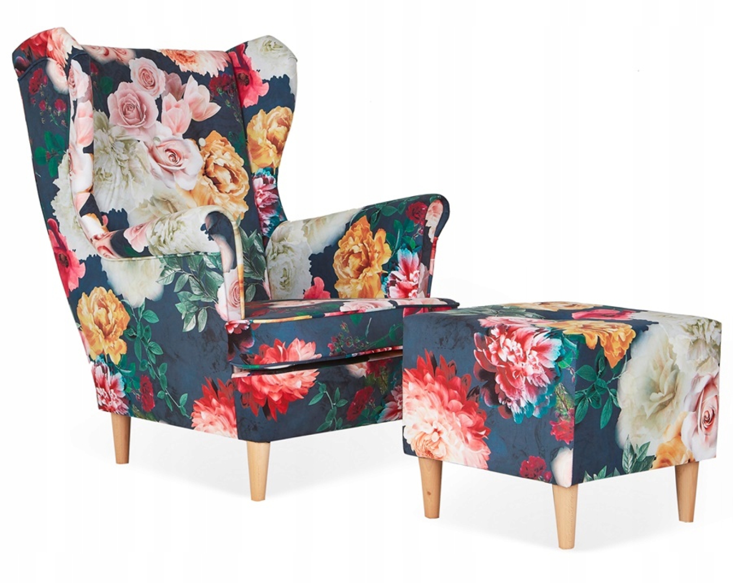 Ohrensessel M 135 mit Hocker Wohnzimmersessel  Blumenmuster