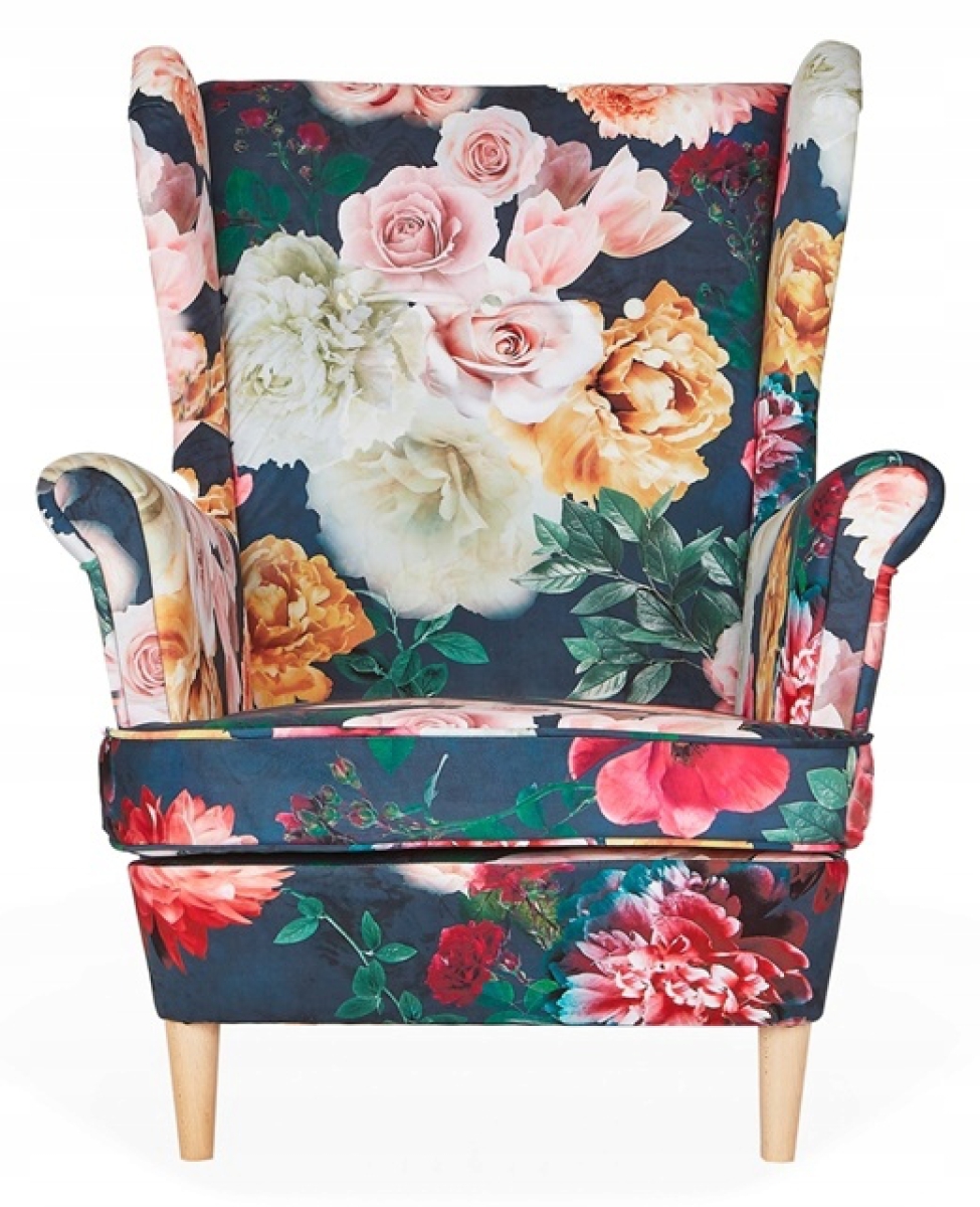 Ohrensessel M 135 mit Hocker Wohnzimmersessel  Blumenmuster