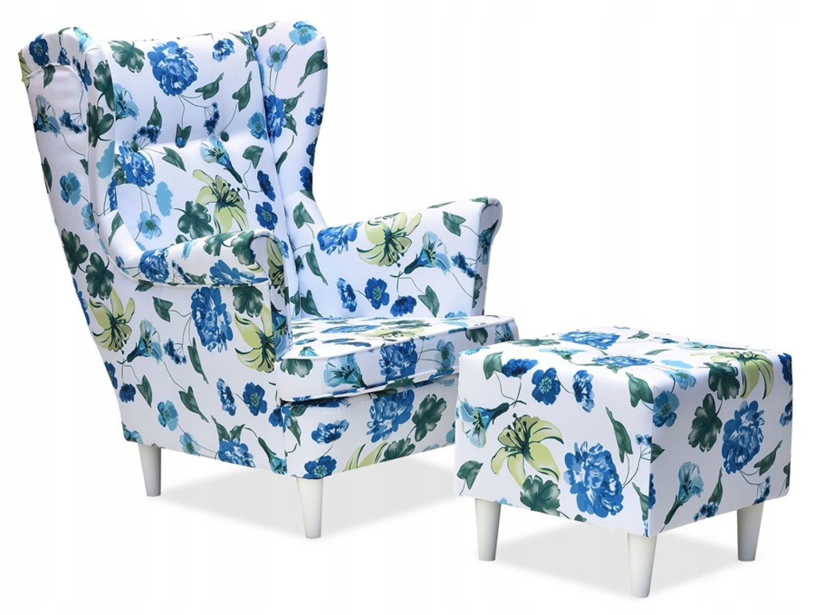 Ohrensessel M 67 mit Hocker Wohnzimmersessel  Blumenmuster