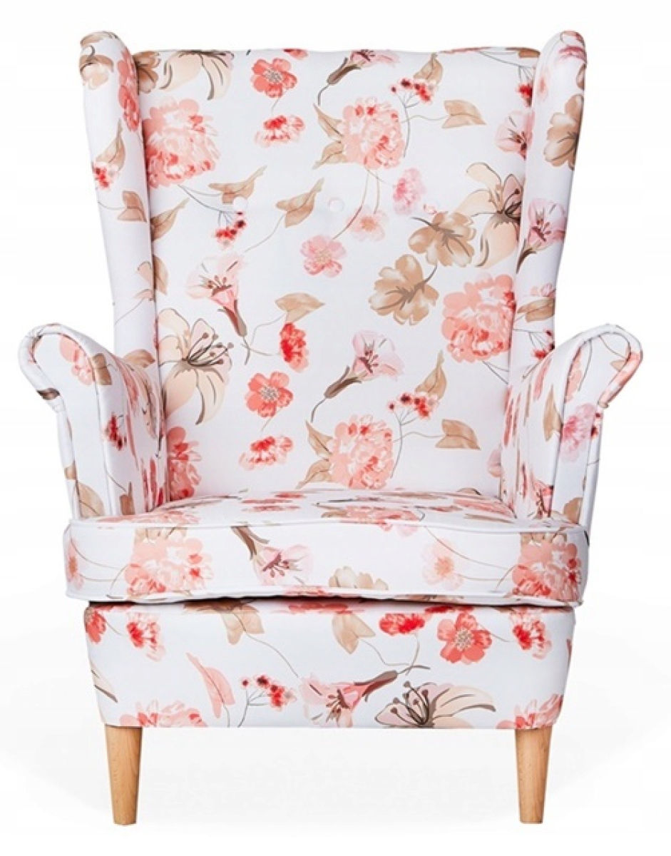 Ohrensessel M 68 mit Hocker Wohnzimmersessel  Blumenmuster Romantisch Blumen
