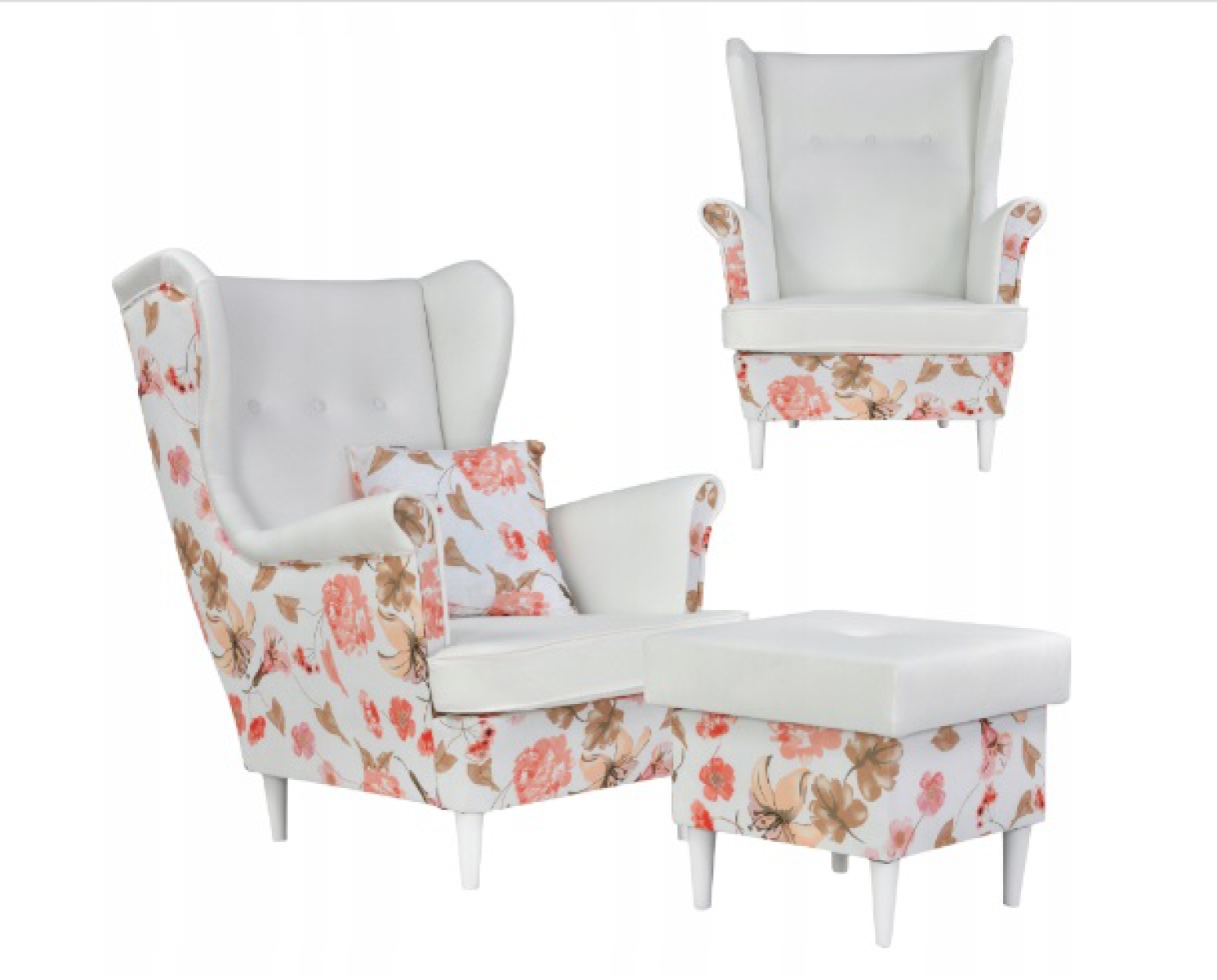 Ohrensessel M 68/ MIKRO 31 mit Hocker und Zierkissen Wohnzimmersessel Blumenmuster Romantisch