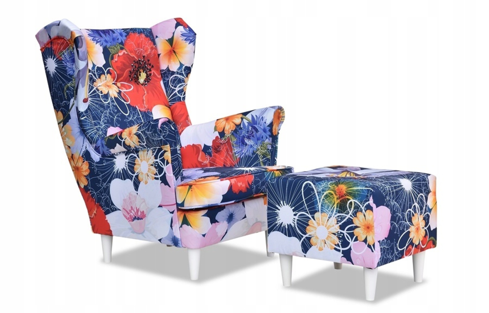 Ohrensessel M 70 mit Hocker Wohnzimmersessel  Blumenmuster