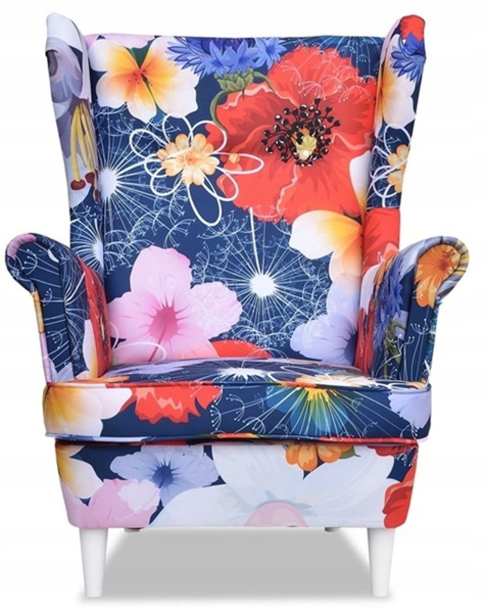 Ohrensessel M 70 mit Hocker Wohnzimmersessel  Blumenmuster