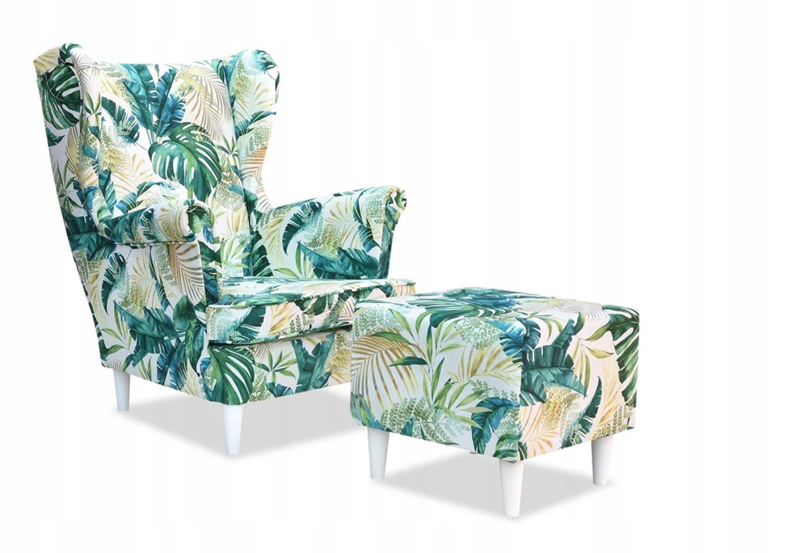 Ohrensessel POLY 1 mit Hocker Wohnzimmersessel Sessel Blumen Blumenmuster