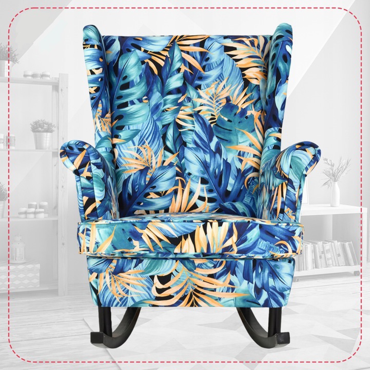 Schaukelsessel ARI Poly 10 Ohrensessel  Wohnzimmersessel  Blumenmuster Blau