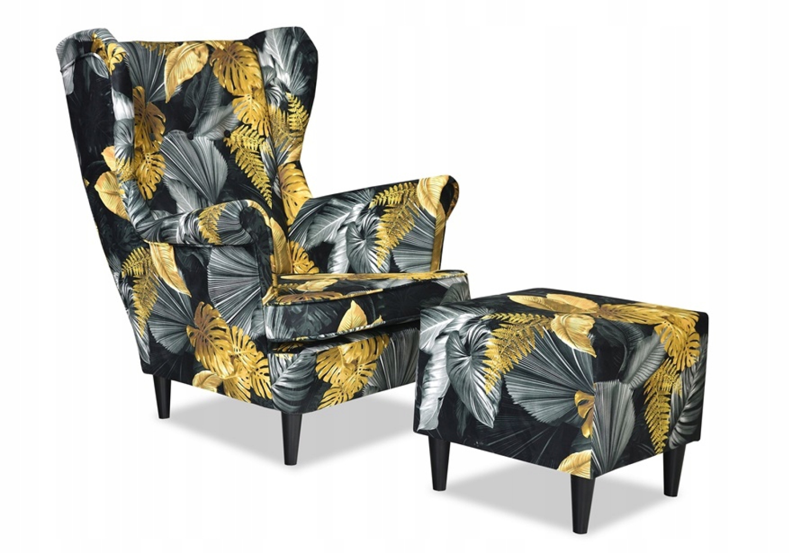 Ohrensessel Poly 3 mit Hocker Wohnzimmersessel  Blumenmuster