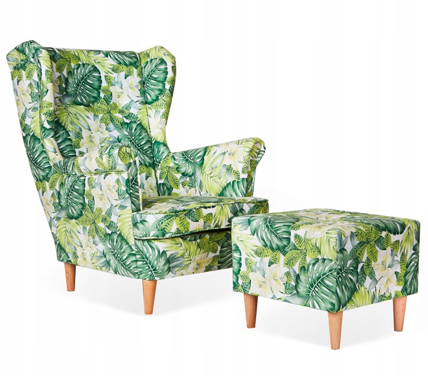 Ohrensessel POLY 5 mit Hocker Wohnzimmersessel  Blumenmuster