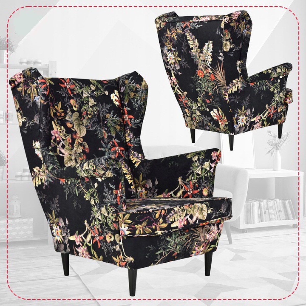 Ohrensessel Poly 8 Wohnzimmersessel  Blumenmuster