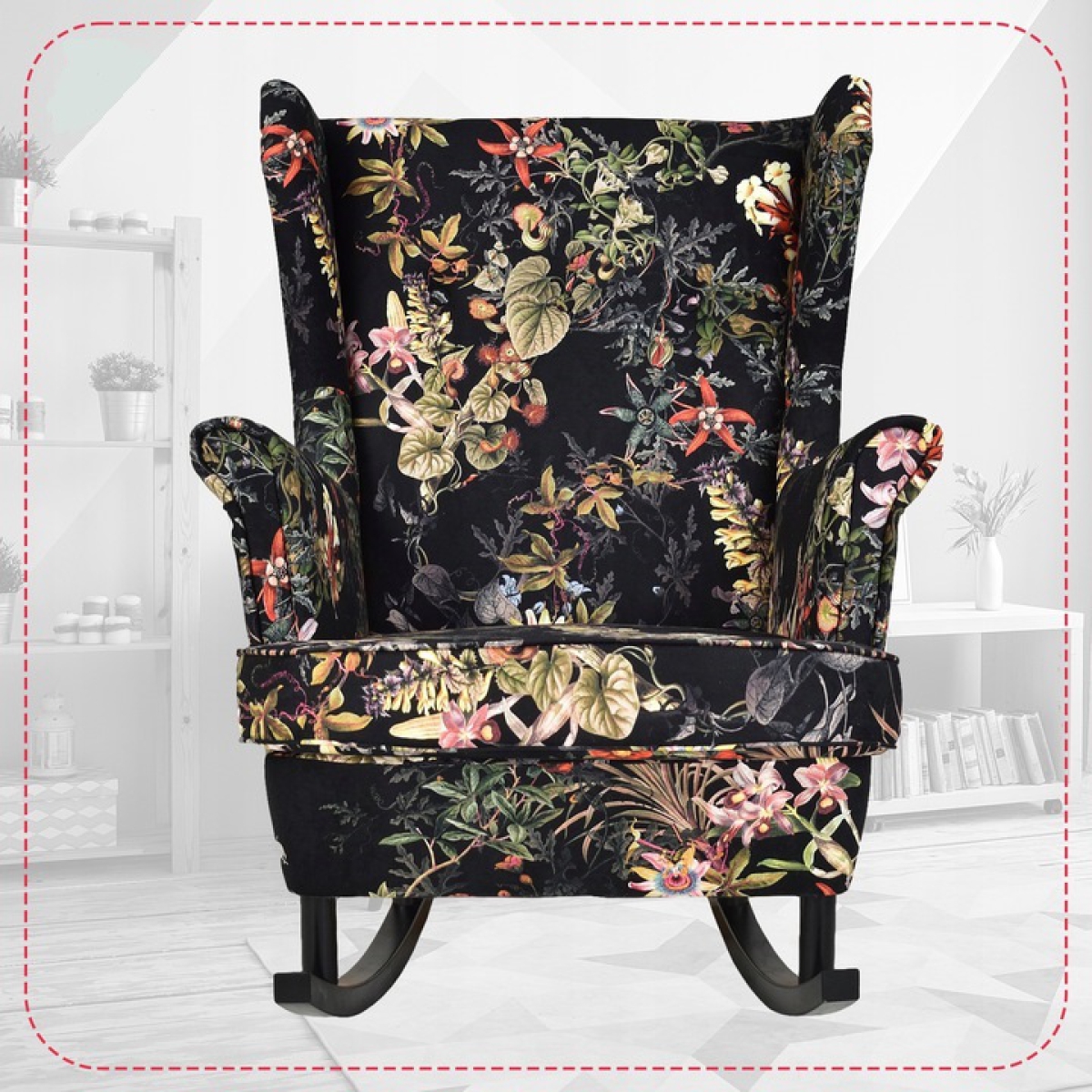 Schaukelsessel Poly 8 Ohrensessel Wohnzimmersessel  Blumenmuster Blumen