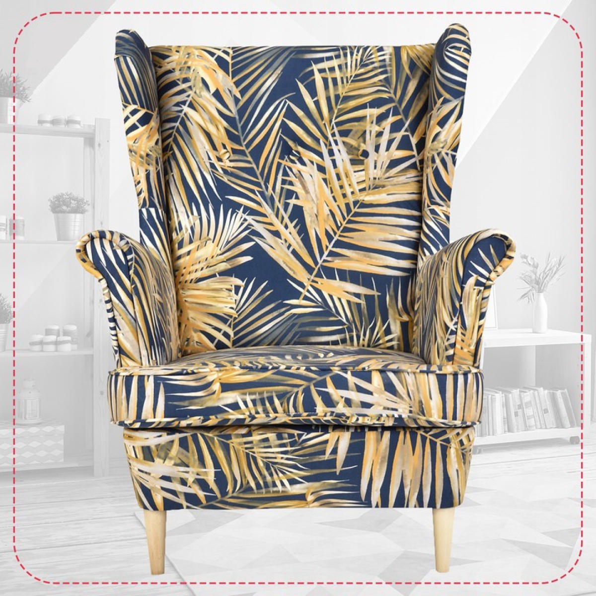 Ohrensessel Poly 9 mit Hocker Wohnzimmersessel  Blumenmuster