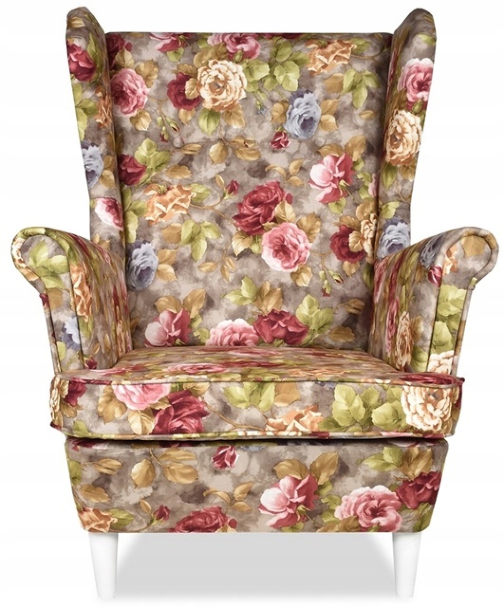 Ohrensessel ROSE 02 mit Hocker Wohnzimmersessel  Blumenmuster