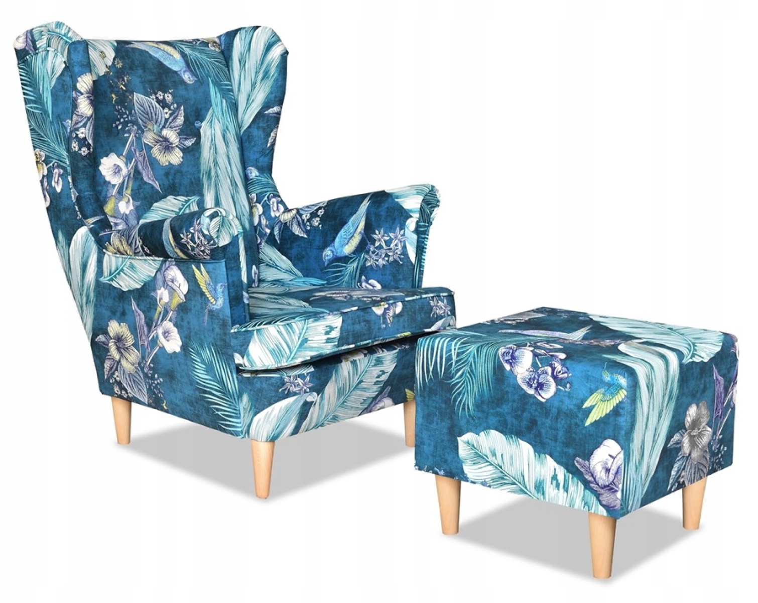 Ohrensessel SPRING 1 mit Hocker Wohnzimmersessel  Blumenmuster