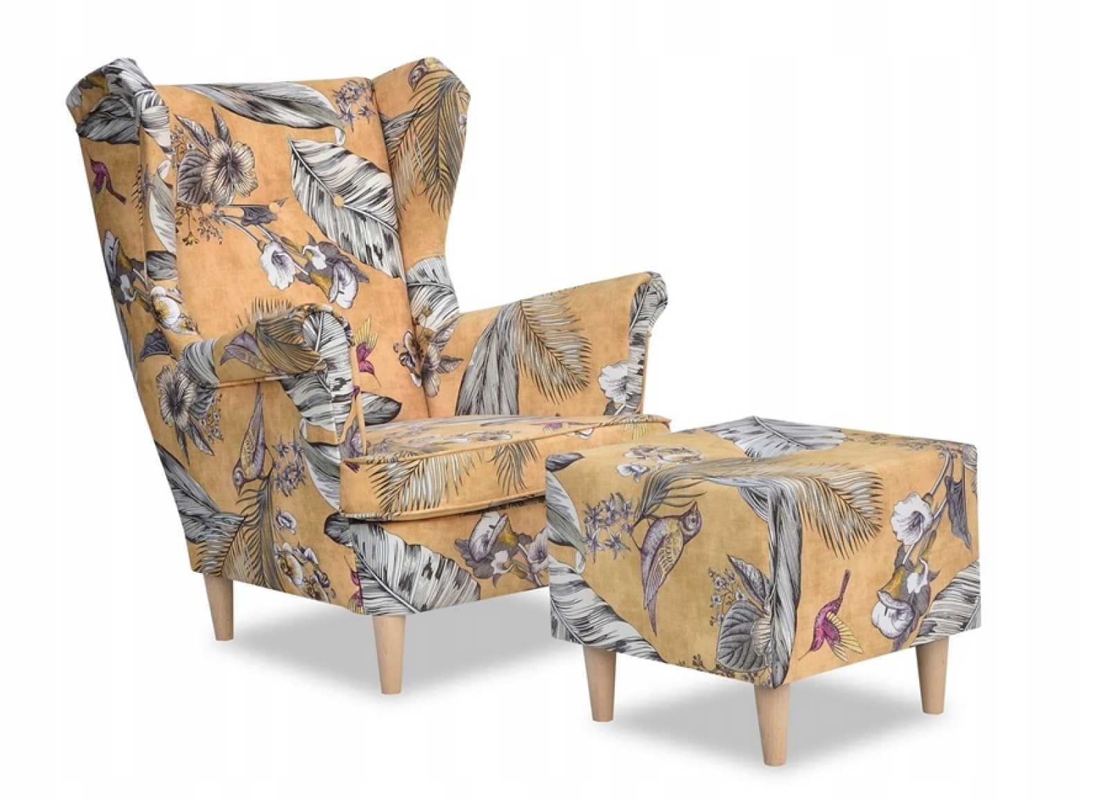 Ohrensessel SPRING 3 mit Hocker Wohnzimmersessel  Blumenmuster
